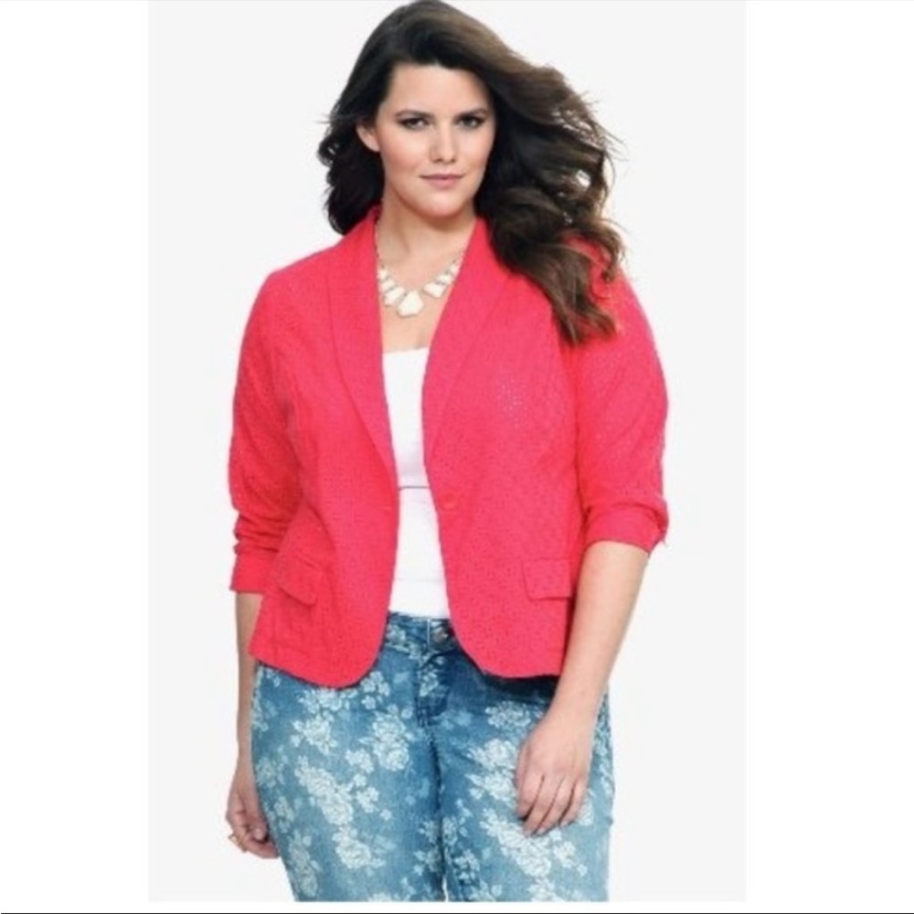 Torrid Poppy Eyelet Lace Coral Blazer